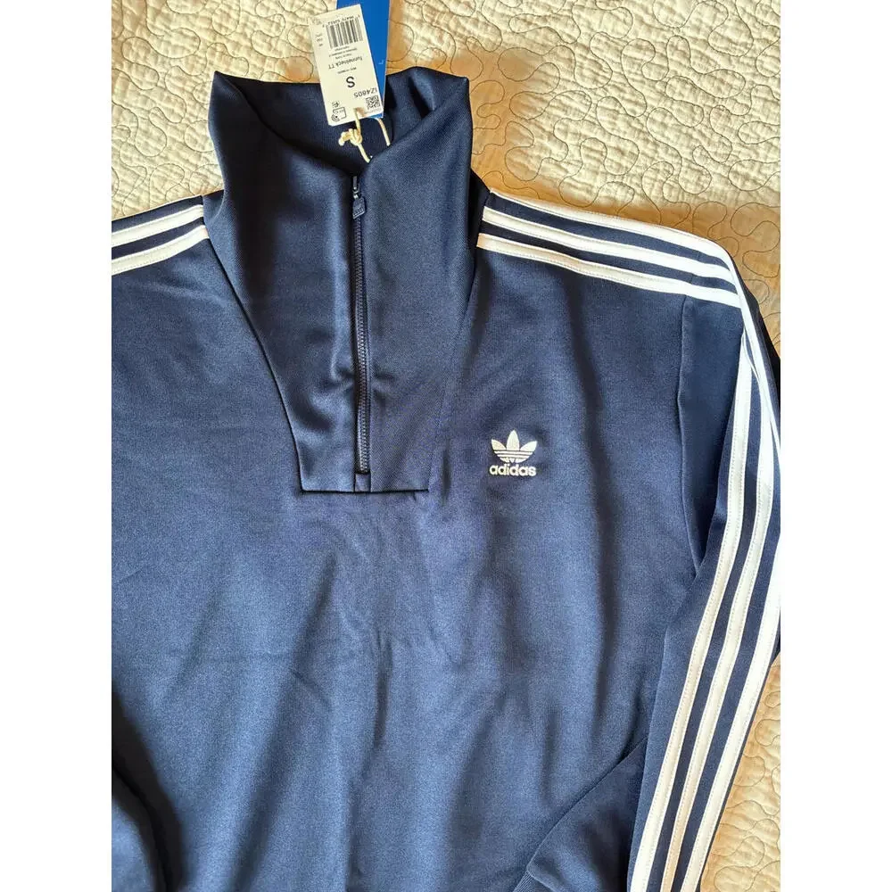 Adidas Men's Navy Blue 1/4‎ Zip Sweatshirt with White Stripes Size Small #755
